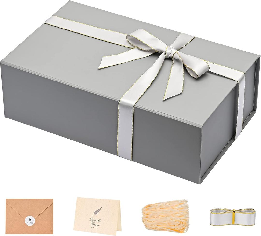 LIFELUM Extra Large Gift Box,13.85 x 8.35 x 4.45 with Magnetic Lid for Presents with Ribbon, Card, Shredded Paper Filler Valentine's Day, Christmas, Holidays, Birthdays (Grey)