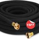 Heavy Duty Soaker Hose 15FT 1/2 Inch Rubber Garden Drip Irrigation Hose with Solid Brass Connector Water Saving Linkable Soaker Hose for Garden Bed Flower Vegetable Lawn