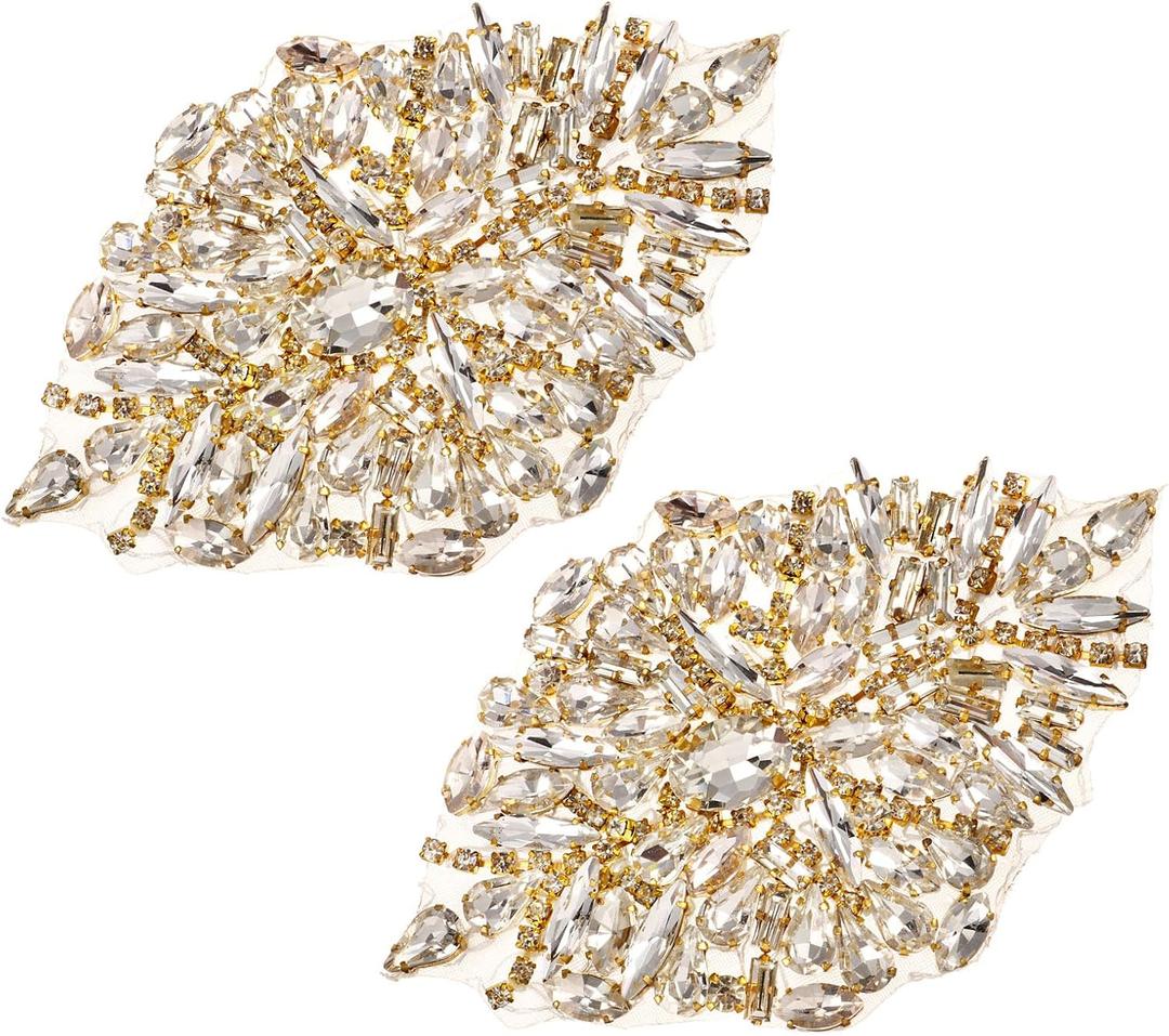 uxcell Crystal Rhinestone Applique, Water Droplet Shape Handmade Sewing Hot Fix Applique for Bridal Wedding Dress