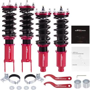 maXpeedingrods Coilovers for Honda Civic 1988-2000, for Honda CRX 1988-1991, for Del Sol 1992-1995, for Acura Integra 1990-2001, 24 Levels Damper Adjustable Coilovers Suspension Lowering Kit, Red