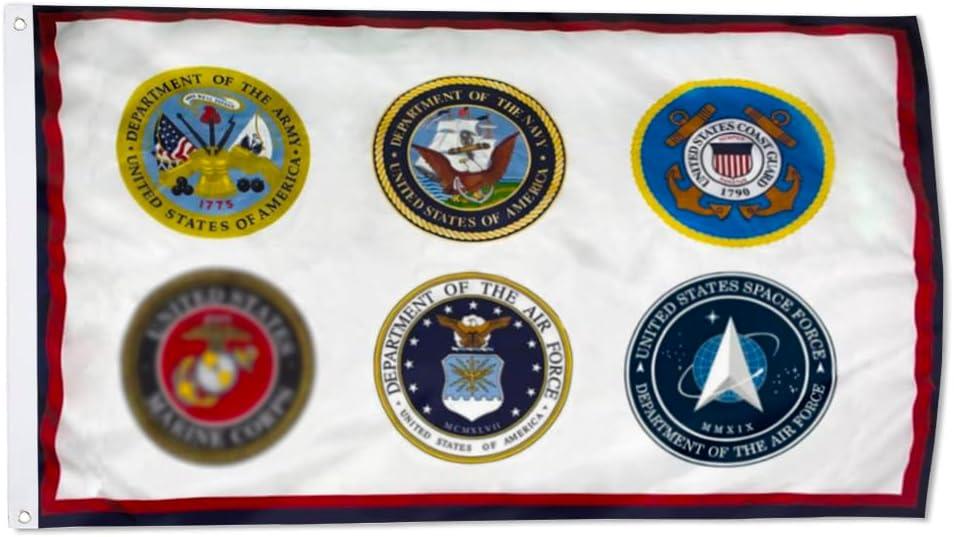 United States Military U.S. Armed Forces With All 6 Seals Flag 3x5 Ft - UV Fade Resistant Double Printed and Double Stitched 150D Polyester banner (U.S. Armed Forces With All 6 Seals)