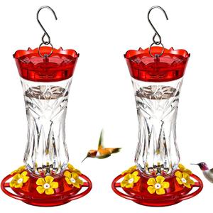 Jealoeur 2 Pack Hummingbird Feeder for Outdoors Hanging, 18 OZ Humming Birds Feeders with 6 Bee Guard Feeding Ports & Built-in Ant Moat, Easy to Clean, Durable Outdoor Garden Decor(Clear AA)
