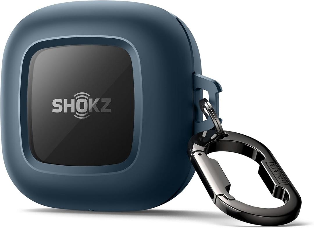 SURITCH for SHOKZ OpenFit Case Cover, Shockproof Magnetic Cases for SHOKZ OpenFit Open-Ear Earbuds True Wireless Bluetooth Headphones, Protective Cover with Magnetic Lid Lock & Carabiner, Navy