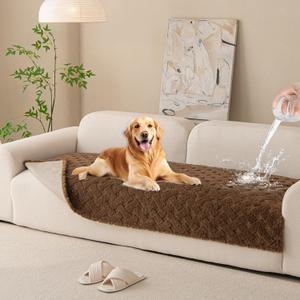 Waterproof Dog Bed Cover Non Slip Couch Cover for Dogs Washable Soft Faux Fur Sofa Cover Couch Covers for 3 Cushion Couch Sofa Pet Friendly (Brown, 34x62（1pc）)