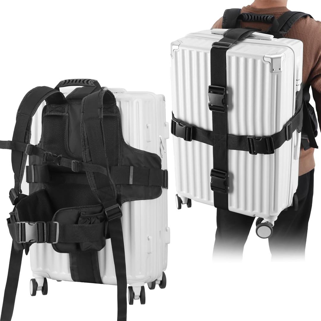Luggage Backpack Conversion System Luggage Connector Straps Cross Shaped External Frame Backpack with Handle, Quick-Release Lock, Backrest Backpack Luggage Strap for Suitcase, Trolley, Handbag