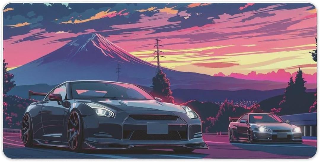 Large Mouse Pad Anime JDM Car R35 R34 Mount Fuji Desk Mat Computer Accessories Gaming Office Organizers Supplies Decor Essentials Keyboard Pads for Desk Rubber 30x60cm