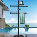 Pool Outdoor Towel Rack, 6 Bars with Top Tray Metal Heavy Duty Pool Accessories with Heavy Metal Base, Hot Tub Accessories Towel Dying Rack Towel Stand for Pool, Hot Tub etc (51.5 inches)