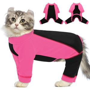SUNFURA Hair Sticky Cat Clothes, Cat Sweater for Cats Only, 4-Legged Fleece Sweaters Kitten Pajamas Reduce Shedding Fur, Warm Pullover Shirts for Cats, Pink XL