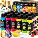 40 Pcs Acrylic Paint Set - 24 Colors (2oz/60ml) with 12 Brushes, 2 Knives & Palette - Rich Pigments for Adult, Artists & Beginners - Painting on Halloween Pumpkin Canvas Ceramic Rock Wood