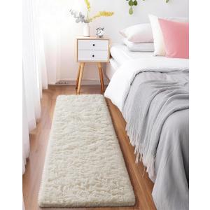 Ophanie Runner Rug for Hallway, 2x5 Upgrade Non-Slip Fluffy Soft Bedside Rugs, Bedroom Living Room Ivory Shaggy Carpet for Kids Girls Boys Dorm Nursery Home Decor Aesthetic