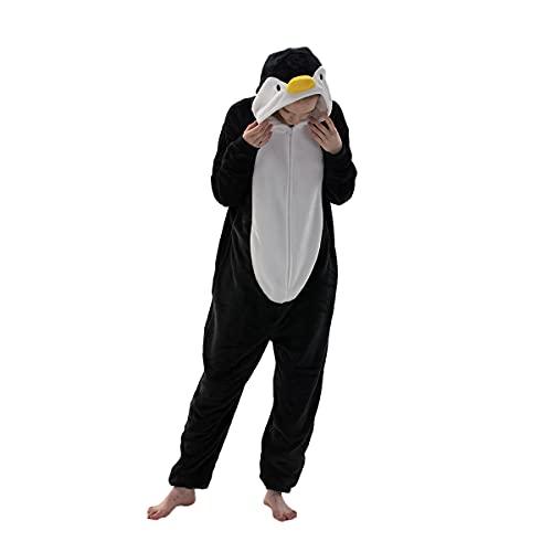 COSUSKET Snug Fit Adult Penguin Oneise Pajamas, Halloween Sherpa Women's Cosplay One Piece Animal Costume 2XL