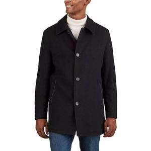 Cole Haan Mens Button Up Wool Plush Car Coat (Medium, Black)