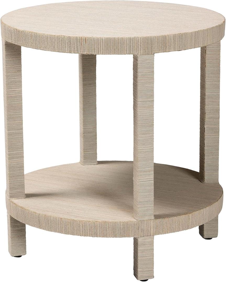 bali & pari Rocco Bohemian Woven Grasscloth End Table, 2-Tier