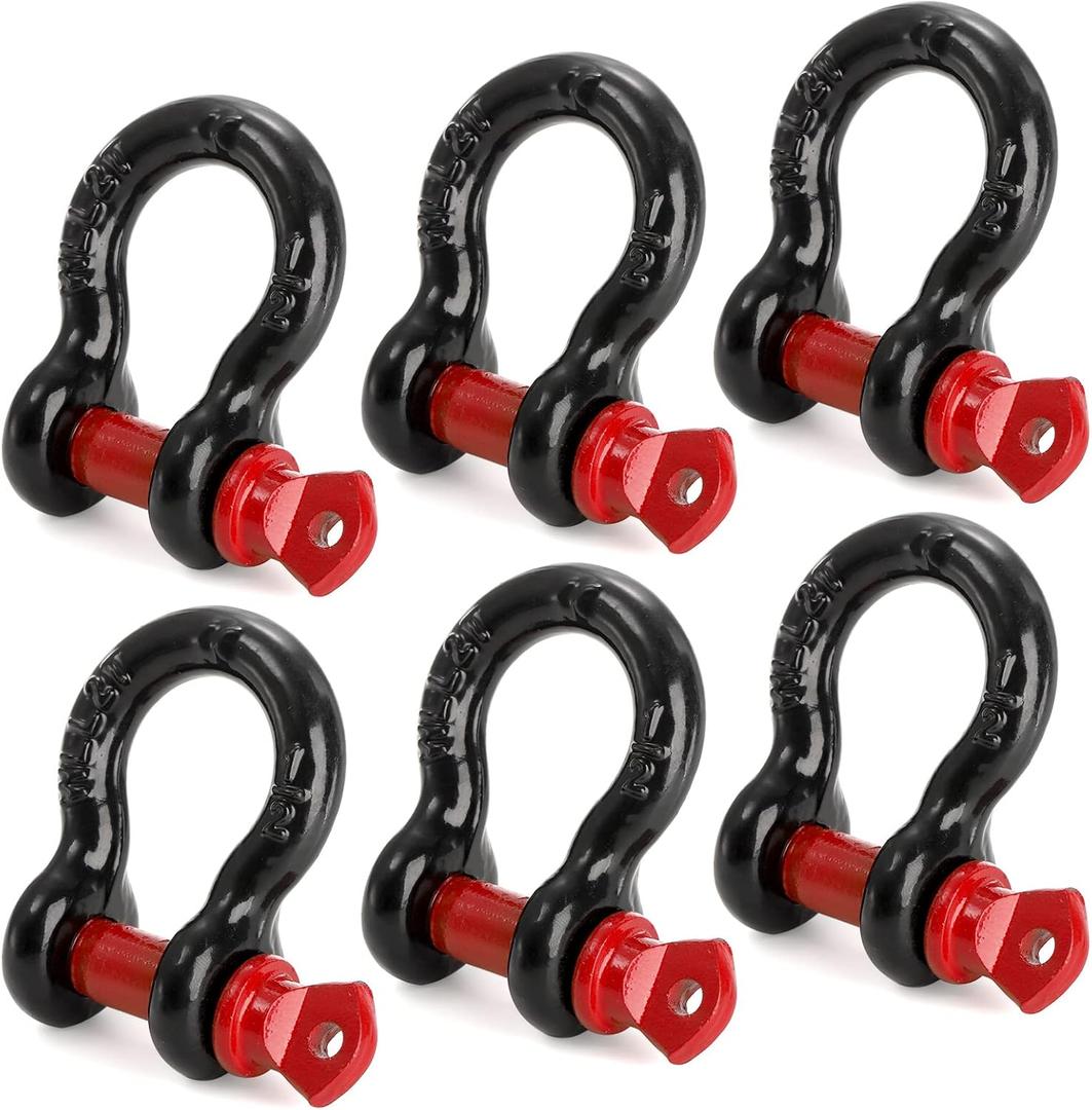 Bekith 6 Pack 1/2" D Ring Shackle 2.0 Ton (4,000 lbs) Capacity with Screw Pin Heavy Duty Shackles for Tow Strap, Winch, Off-Road Truck Vehicle Recovery