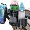 3-in-1 Stroller Cup Phone Holder Attachment, Universal Cup Holder with Adjustable Phone Mount, Double Cup Holder for Walker, Wheelchair, Fits Most Donna, Uppababy, Bugaboo, Anti-Slip & Easy Install
