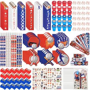 216Pcs Baseball Theme Stationery Birthday Gift Back to School Supplies Team Gifts Goodie Bags Stuffer Pencils Rulers Classroom games Rewards School Office Supplies (Baseball)