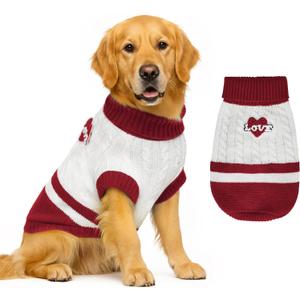 Dog Sweater Knitted for Small to Large Dogs Boy Girl, Classic Turtleneck Dog Christmas Sweaters, Warm & Soft Pet Clothes for Winter (Love Red, XL)