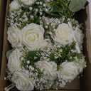 Artificial Bridesmaid Bouquets Set of 6-7 Inch Bridesmaid Bouquets Ivory White Rose Baby's Breath Pre-Made Silk Flower Bouquet for Wedding Bridal Shower Centerpiece Ceremony and Anniversary