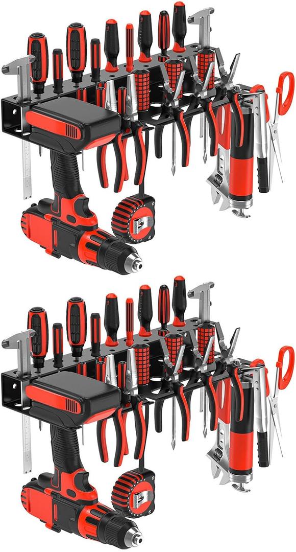 2Pcs Metal Screwdriver Organizer, Wall Mount Plier Organizer Hammer Holder, Hand Tool Storage Rack for Garage Workshop Workbench (Black, 2PCS)
