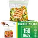 Quart Size Freezer Bags 150 Count, Resealable, Extra Strong 2 Mil Leak Proof Double Zipper Clear Stand Up Food Bags