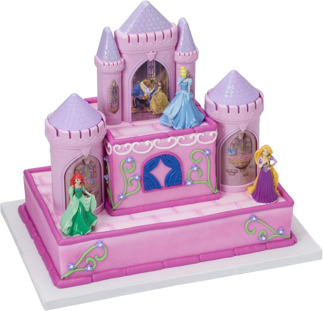 DecoSet Disney Princess Happily Ever After Birthday Cake Topper, 6-Piece Cake Decorations, Includes Castle with Moveable Turrets, Cinderella, Ariel and Rapunzel Figurines