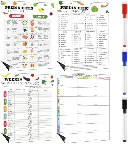 Xuhal 4 Pcs Magnet Prediabetic Grocery Lists Chart 8.3 x 11 Prediabetic Meal Planner Magnetic Grocery Food Journal Log Blood Glucose Values Record Sheet with 3 Dry Erase Pens VS Xuhal 4 Pcs Magnet Diabetic Food List and Meal Planner 8.3 x 11 Diabetes