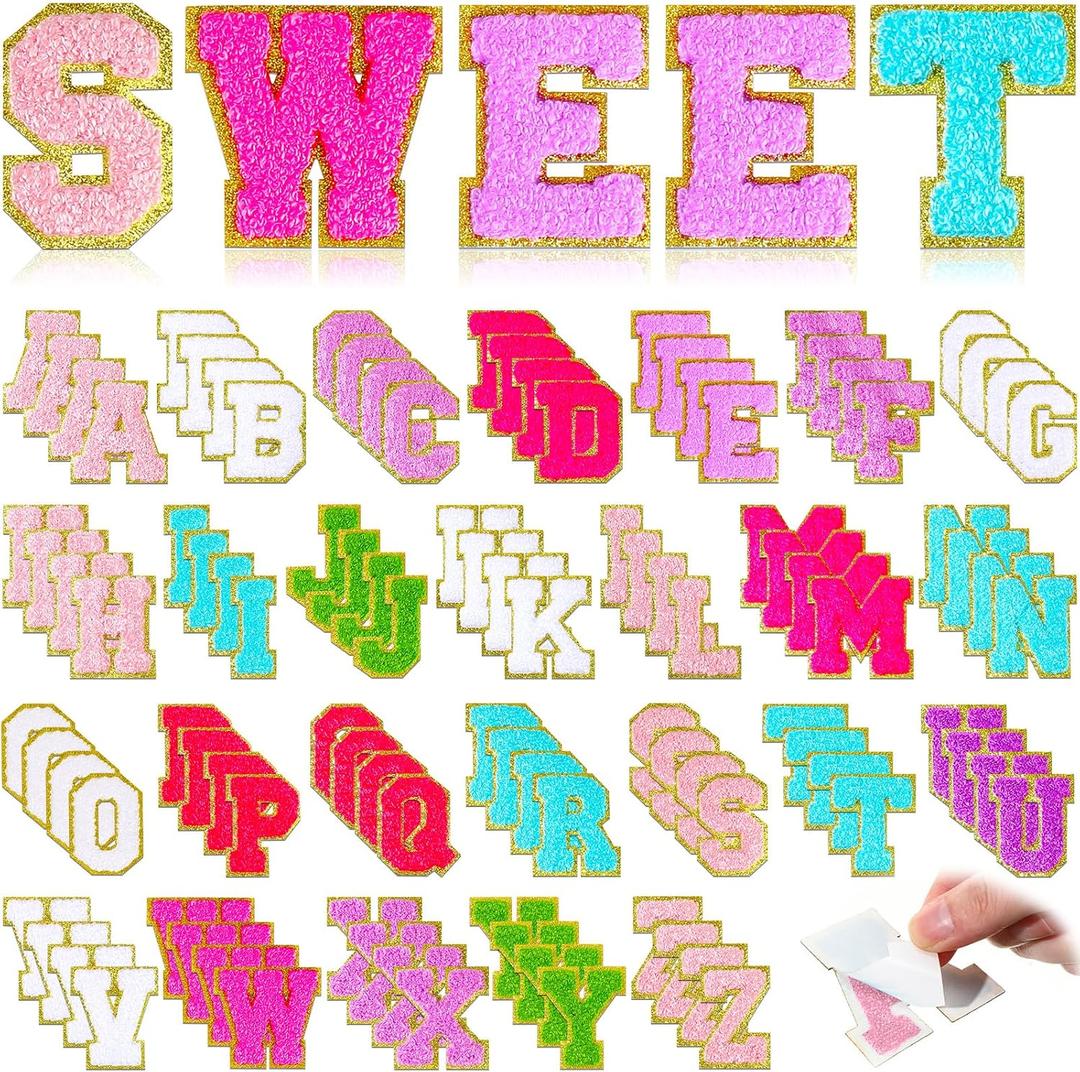 Jutom 104 Pcs Self Adhesive Chenille Letter Patches Letter Patches Chenille Stick on Embroidered Patch for Clothing Jackets Backpacks Hats(Classic,Multi Colors)