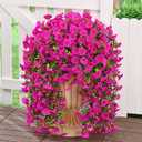 MARTINE MALL 4 Pcs Look Real Artificial Flowers for Outdoors, Realistic Artificial Hanging Flowers for Outdoors, UV Resistant Fake Hanging Plants Silk Petunia Faux Flowers for Porch Patio, Fuchsia