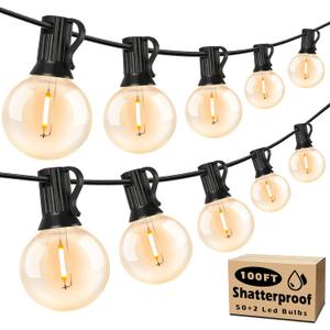 Brightever 100ft Outdoor G40 LED Globe String Lights Dimmable Waterproof Shatterproof Light Strings with 52 Bulbs Connectable Commercial Hanging Lights for Patio House Backyard Balcony