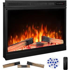 Electric 36" Electric Fireplace Insert, Adjustable 5 Flame Colors, 12 Log Colors, 5 Flame Speeds and Brightness, Remote Control, Timer, Adjustable Temperature from 50F to 99F, 750W/1500W (36"X27")