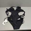 Women's Halter Cutout One Piece Swimsuit Mesh Monokini Bathing Suit (Medium, Black)