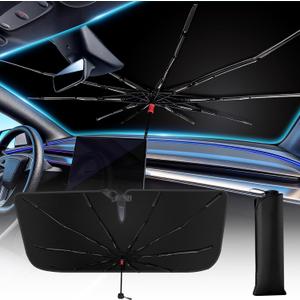Windshield Sun Shade Umbrella, Foldable Car Sunshade for Front Windshield, UV Block & Heat Reduction Sunshade, Durable Reinforced Frame, Easy Install Sunshade for Cars, SUVs & Trucks (57" x 32")