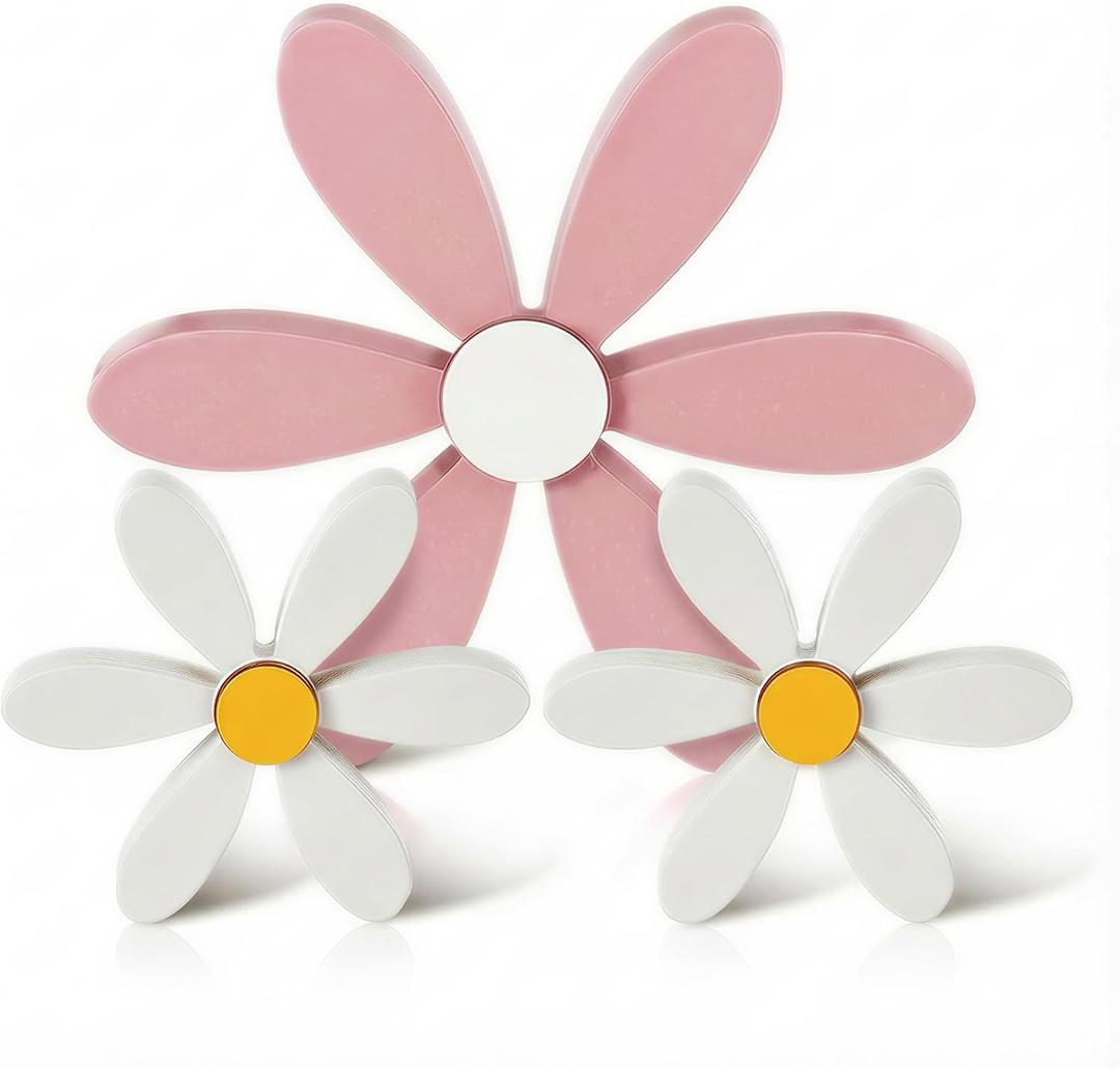 Spring Decor 3 Piece Wooden Flowers Boho Daisy Decor Handcrafted Shelf Sitters Tabletop Spring Flower for Tiered Tray Desk Home Office Kitchen Living Room Bedroom Pink