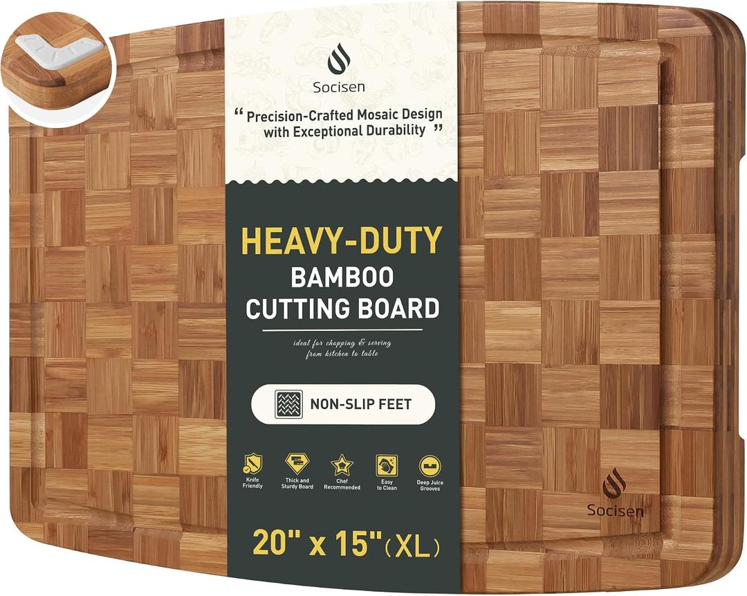 Extra Large Bamboo Cutting Board Non Slip Over Sink Kitchen Wooden Cutting Board 2025 First Apartment Essentials New Home Must Haves Accessories House Warming Decor Housewarming Hostess Host Gifts, 20*15in