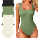 OQQ Women's 3 Piece Bodysuits Sexy Ribbed Strappy Square Neck Sleeveless Tummy Control Tank Tops Bodysuits XL