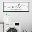 SRSZHIYUE Laundry Room Wall Decor Wash Your Worries Away Bathroom Humorous Sign 32"x12" Toilet Large Modern Farmhouse Simple Plaque Funny Restroom Wood Framed Art Hanging (Black)