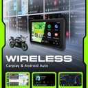Motorcycle CarPlay Screen 5 Inch Wireless Carplay Android Auto for Motorbike with Removable Bracket, IP68 Waterproof Touchscreen, Supports GPS Navigation Bluetooth