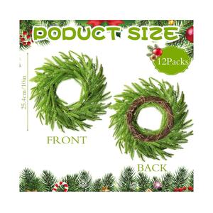 12 Pcs Christmas DIY Green Wreath 10 Inch Artificial DIY Faux Plain Wreaths Front Door Green Farmhouse Cabinets Indoor Outdoor Wall Decor(Norfolk Pine)