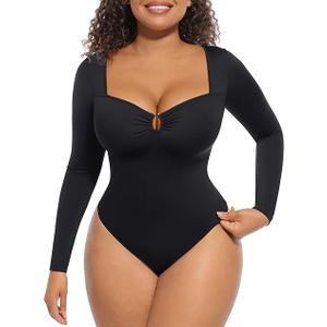 FeelinGirl Shapewear Bodysuit for Women Long Sleeve Tummy Control Body Suits Seamless Thong Body Shaper. Color: Black, 3XL
