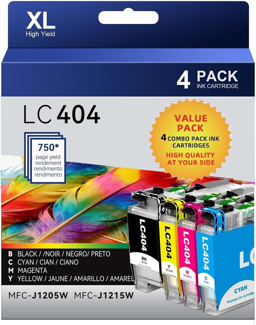 LC404XL Ink Cartridges Replacement Compatible for Brother lc404 Ink Cartridge Works for MFC-j1205w MFC-J1205W XL and MFC-J1205w Printers(2 Pack-BCMY, Page Yield up to 750 Pages)