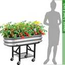 Self-Watering Raised Garden Bed with Legs and Heavy Duty Wheels, Easy-Install Planter Box with Foldable Stand, Galvanized Metal Elevated Wicking Bed with Liner for Indoor Outdoor Gardening