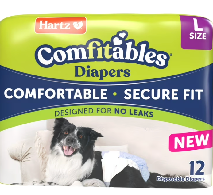Hartz Comfitables Disposable Dog Diapers, Size Large 12 Count, Comfortable & Secure Fit, Easy to Put On, Super Absorbent Male and Female Diaper