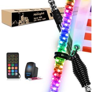 Nilight - TL-27 2PCS 4FT Spiral RGB Led Whip Light with Spring Base Chasing Light RF Remote Control Lighted Antenna Whips for Can am ATV UTV RZR Polaris Dune Buggy Offroad Truck