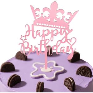 Losaria Glitter Pink Birthday Decorations - Happy Birthday Cake Topper for Women or Girls - Shiny Acrylic Party Supplies