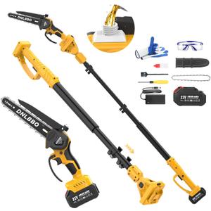 2-in-1 Electric Pole Saws for Tree Trimming, Brushless Cordless Mini Chainsaw 8" with 9.5FT Extension Pole, 16Ft Reach, 4.0Ah Battery, Auto Chain Lubrication, Tool-Free Chain Tension Adjustment