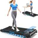 Walking Pad Treadmill, 6.2MPH Under Desk Walking Pad with 10% Incline, Treadmills for Home with Double Frame, 2.75HP Brushless Drive, 12 HIIT Programs, Remote Control, 350LBS Capacity (Black-Blue)