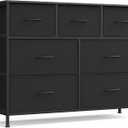 SONGMICS Dresser for Bedroom, Chest of Drawers, TV Stand, Steel, MDF, 7 Non-Woven Fabric Drawers, Storage Organizer Unit, Closet, Entryway, Ink Black and Ebony Black ULGS323B01S