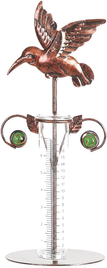 Topadorn Rain Gauge Outdoor, Accurate Glass Tube with Metal Stand, 7 inch Hummingbird Rain Gauge for Lawn, Deck, Yard and Garden