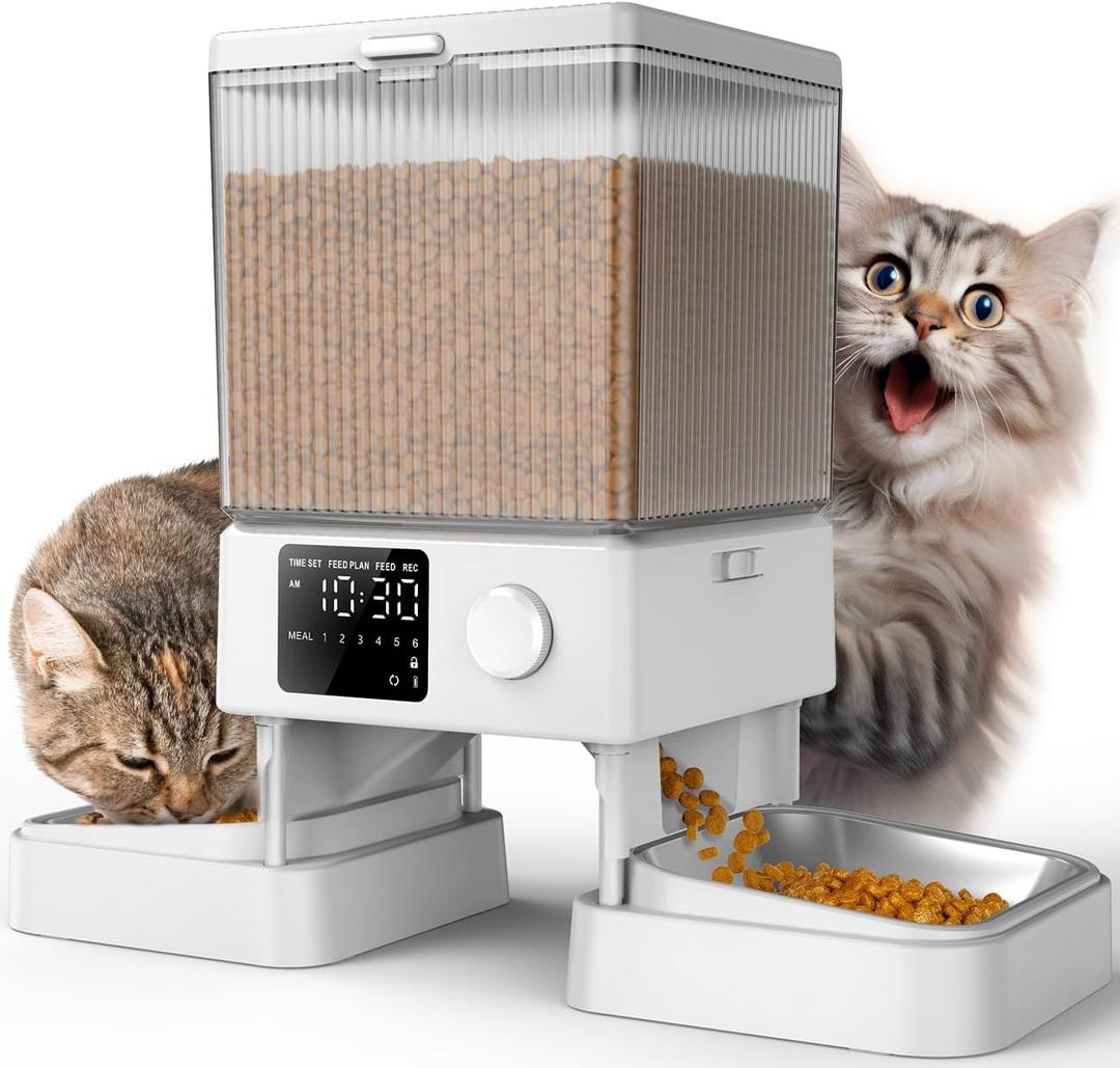 Oneisall Automatic Cat Feeder for 2 Cats, 20 Cups/5L Automatic Cat Food Dispenser for Small Pets Indoor, Timed Cat Feeder for Dry Food(White)