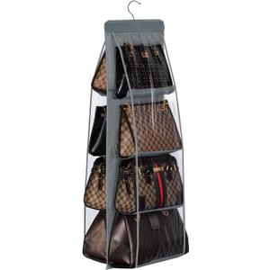 Lirex Handbag Hanging Purse Organizer for Closet, 8 Pocket Handbag Storage Organizer Hanger Oxford Cloth Closet Organizer for Family Closet Bedroom, Foldable and Universal Fit, Dark Grey